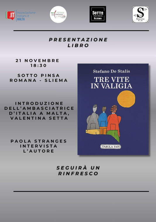 Presentazione del libro “Tre vite in valigia” di Stefano De Stalis
